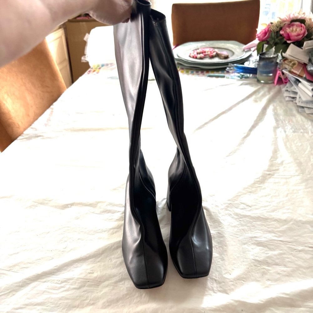 NWT SVEGAN Black Chalk Vegan Leather Heeled Knee High Boots SZ 5.5 - Picture 13 of 14